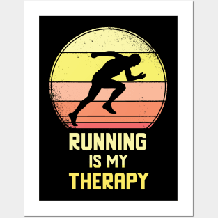 Running Is My Therapy Vintage Retro Motivation Posters and Art